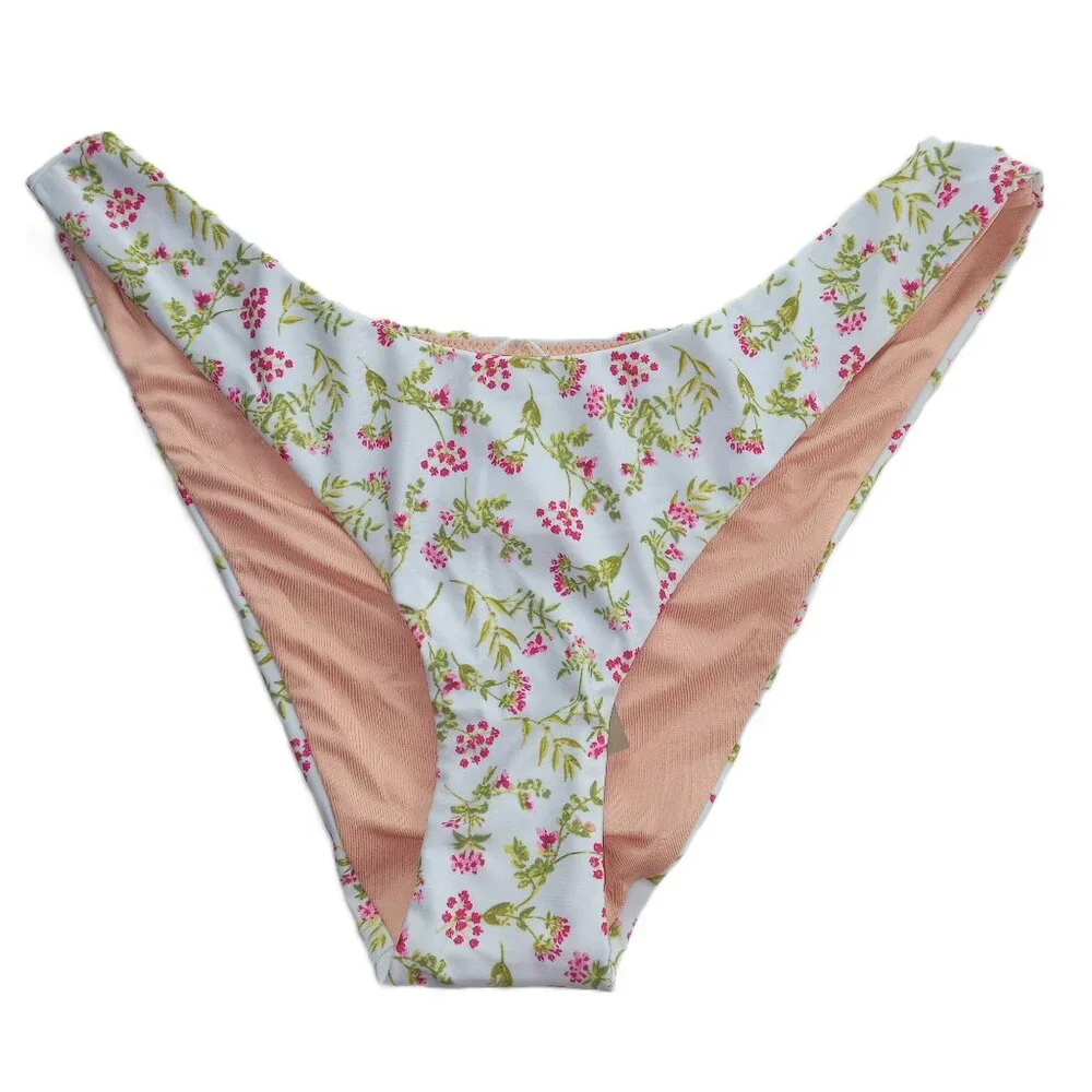 J. Crew Women's Curved Waist Cheeky Bikini Bottom Size Small Cloud Meadow Floral